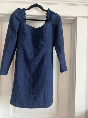 Lilly Pulitzer Navy Textured Puff-Sleeve Mini Jumpsuit